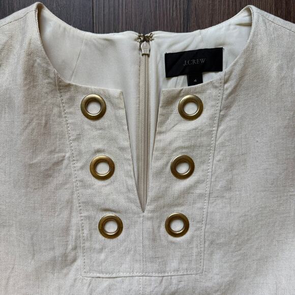 J.Crew Metallic Linen Shift Dress Size 4 Gold Sleeveless Mini - Picture 2 of 8
